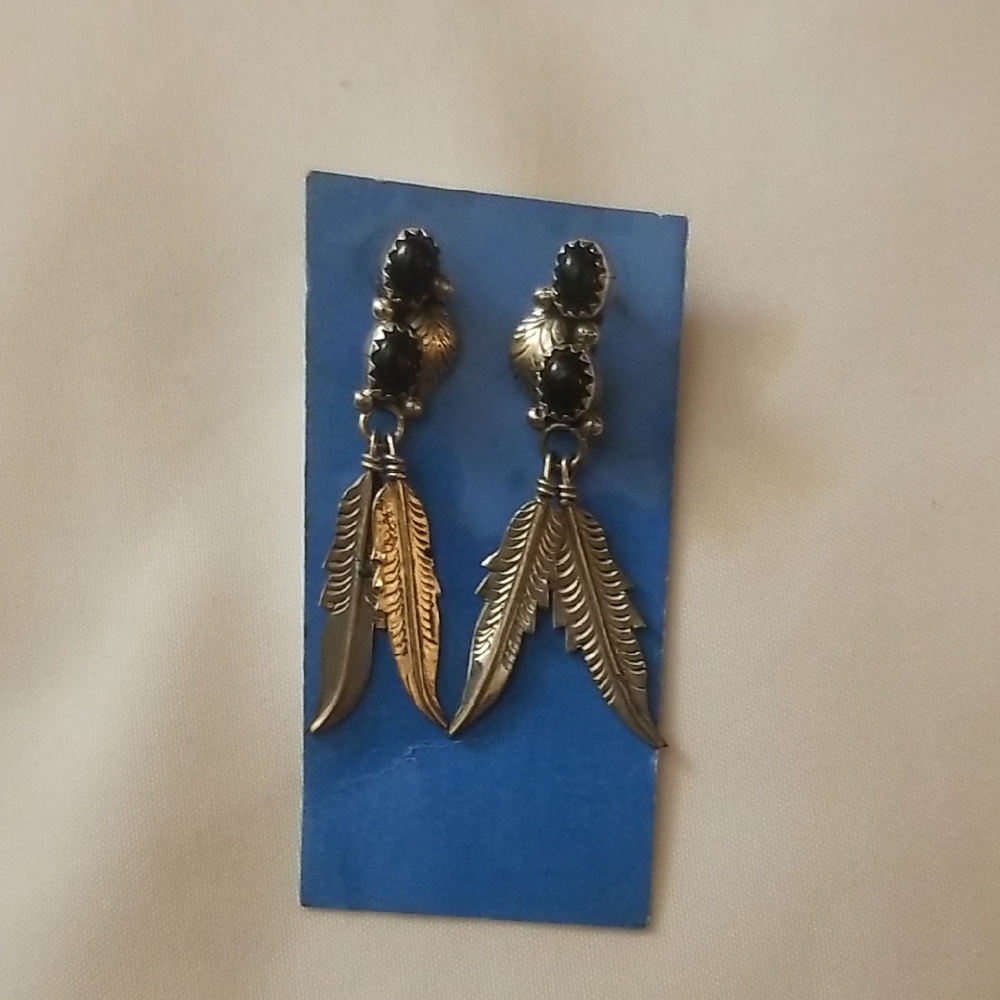 Elegant Black And Silver Feather Earrings
